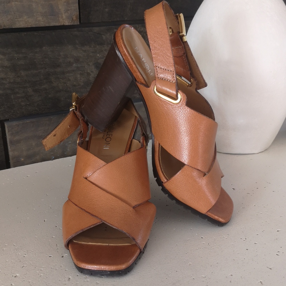 Tan Leather Slingback Sandals with Crisscross Design